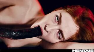 ג'ינג'ית לוהטת ג'יה ליסה מזדיינת בטנטקלים בכל החורים ממכונת ארקייד