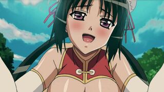 כוסיות אנימה חזה ענק עם כוסות תאוותניות מזדיינות על החוף